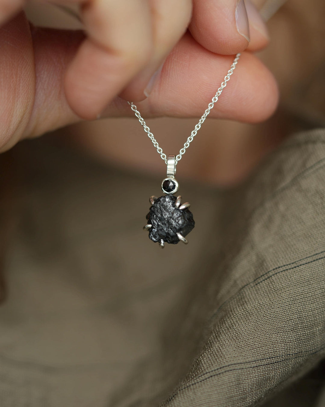 Rustic Raw Black Diamond Necklace