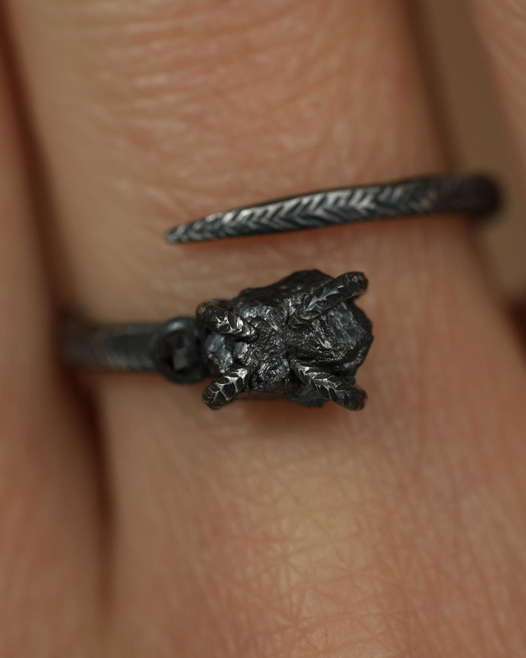 Adjustable Raw Black Diamond Ring