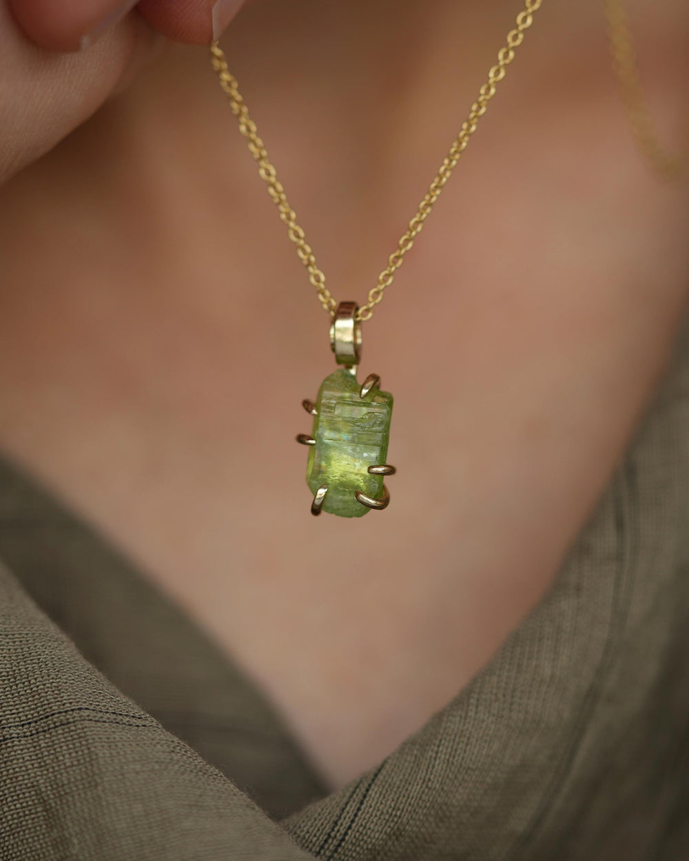 Raw Peridot Crystal Necklace