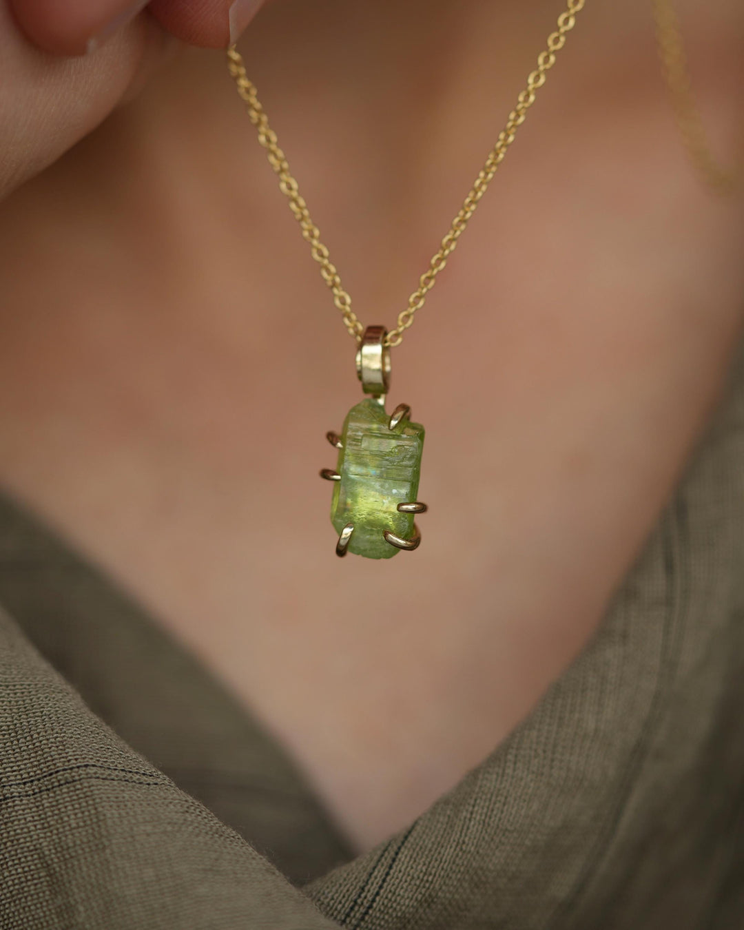 Raw Peridot Crystal Necklace