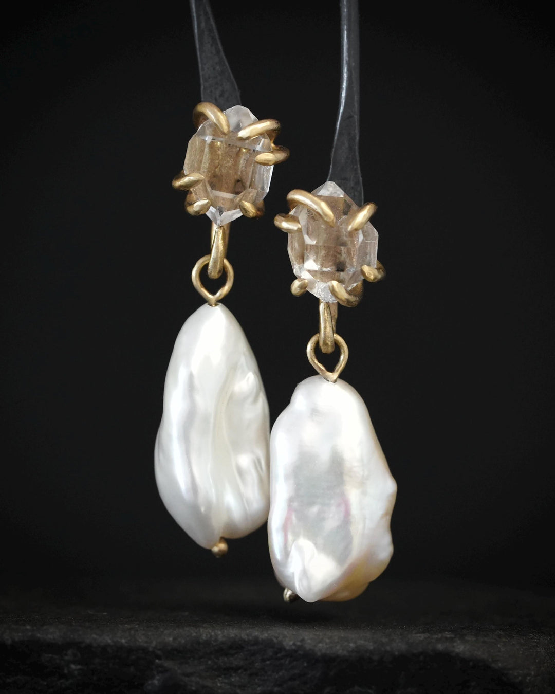 White Pearl and Herkimer Earrings