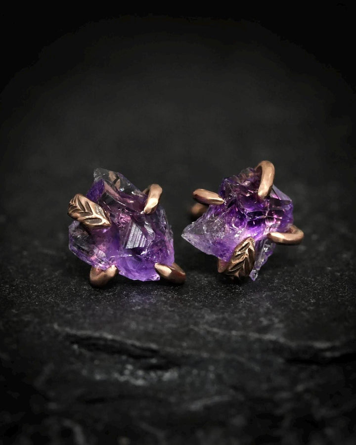 Raw Amethyst Stud Earrings