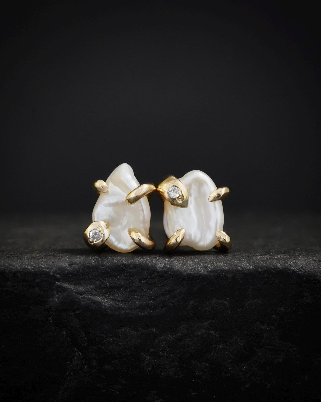 White Pearl and Diamond Stud Earrings