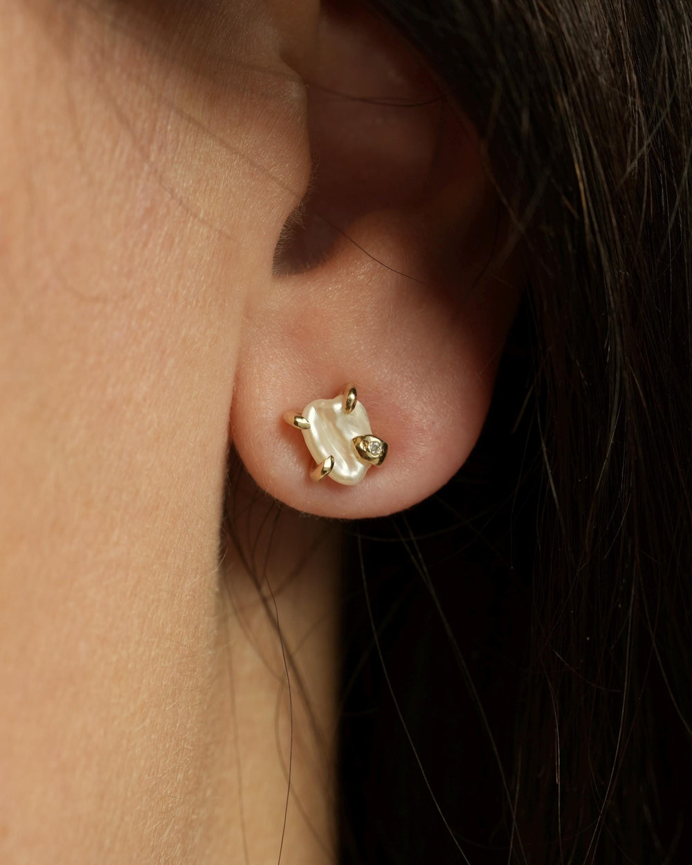 White Pearl and Diamond Stud Earrings