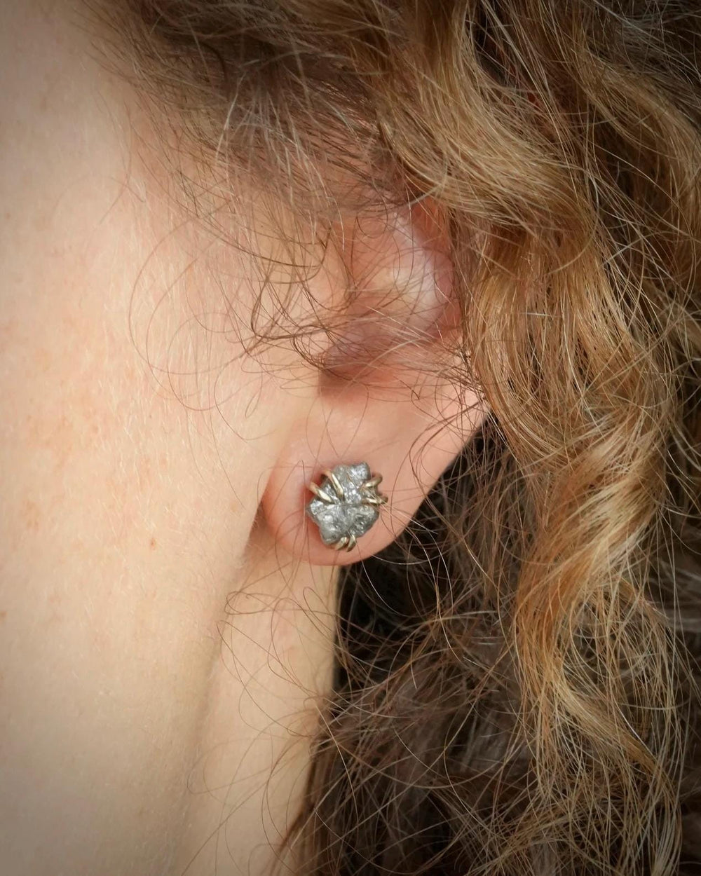 Raw Grey Diamond Stud Earrings