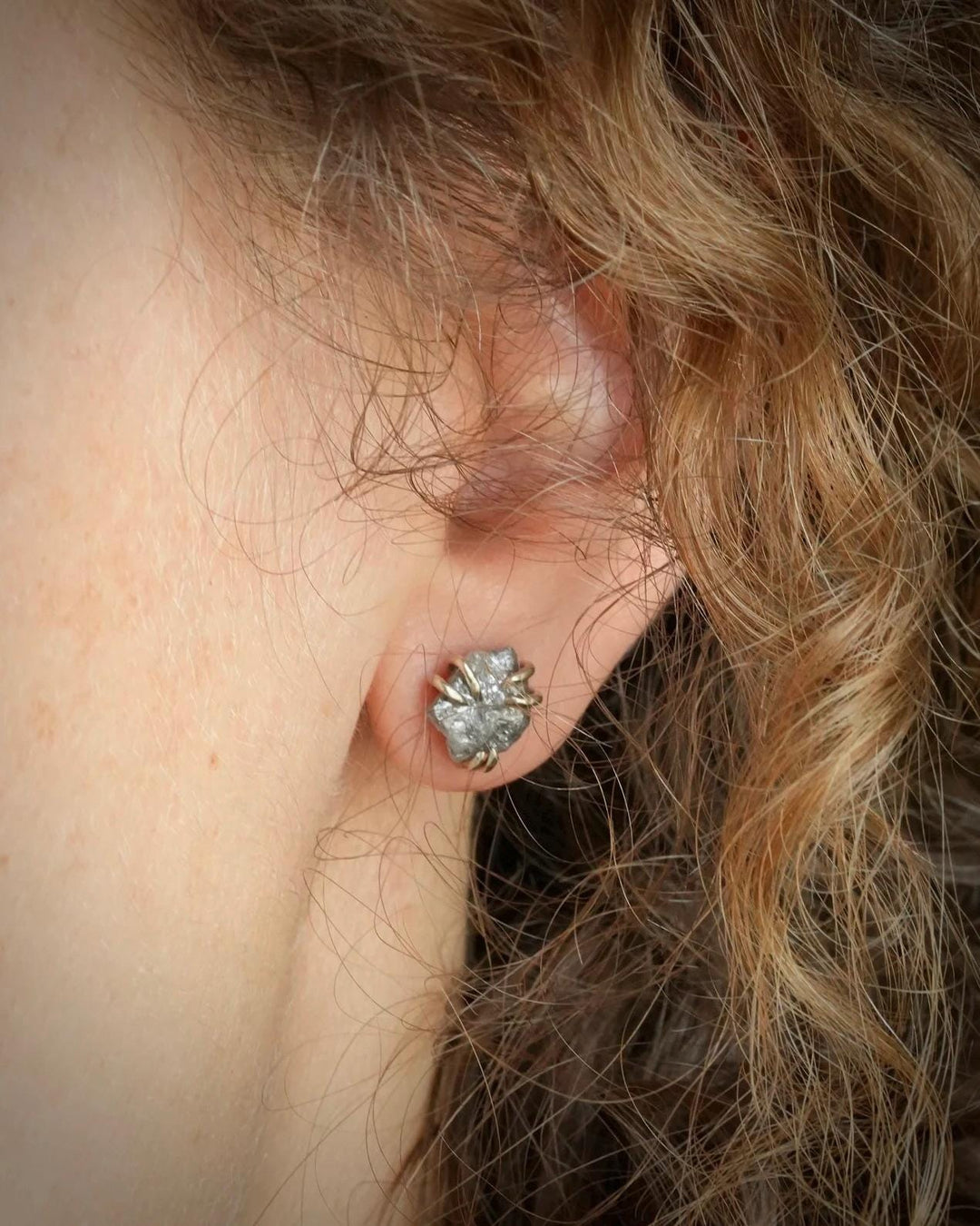 Raw Grey Diamond Stud Earrings