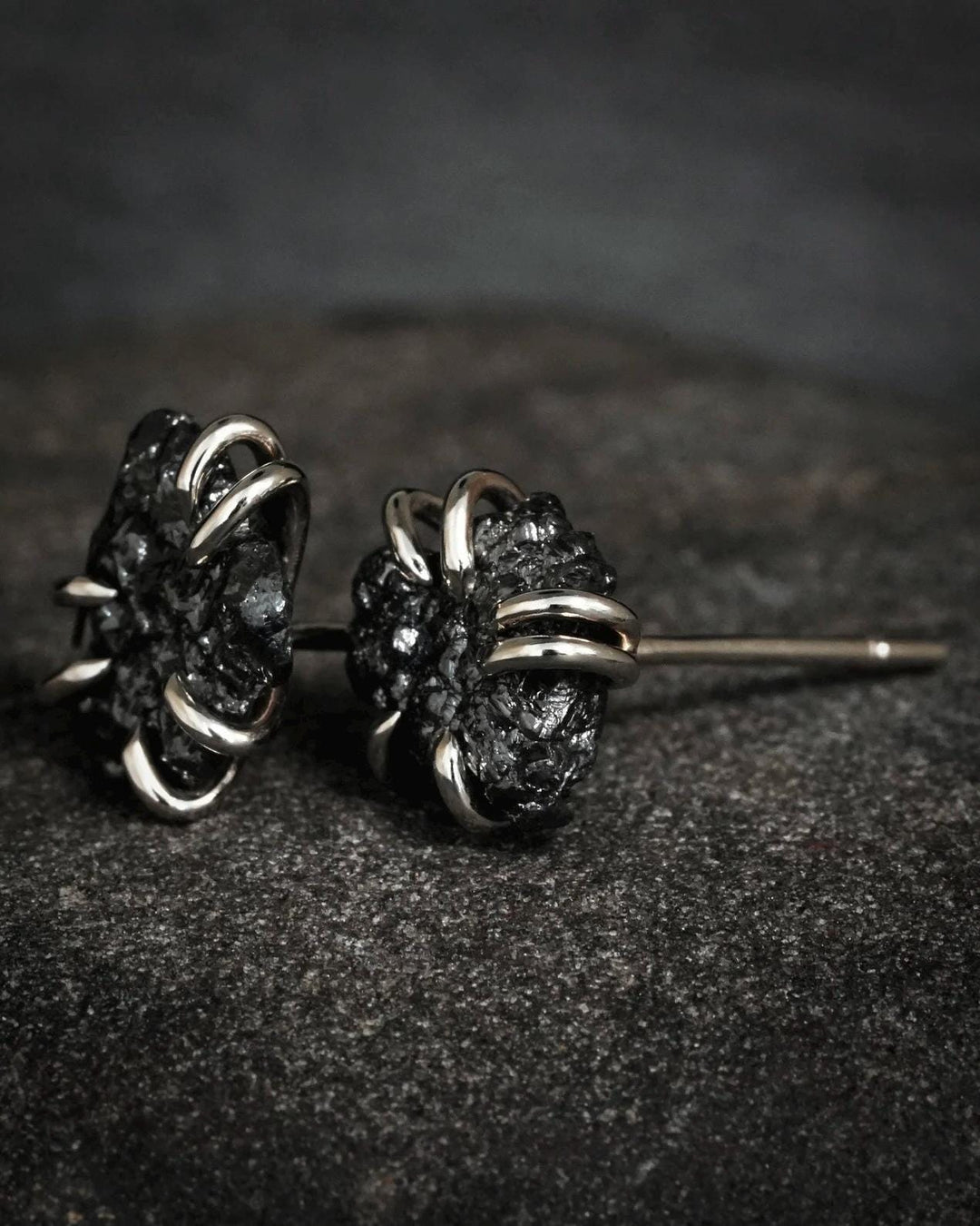 Raw Black Diamond Stud Earrings