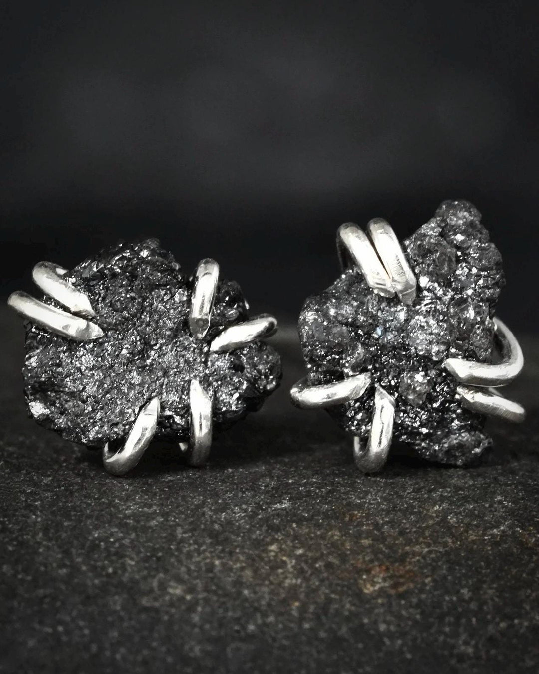Raw Black Diamond Stud Earrings