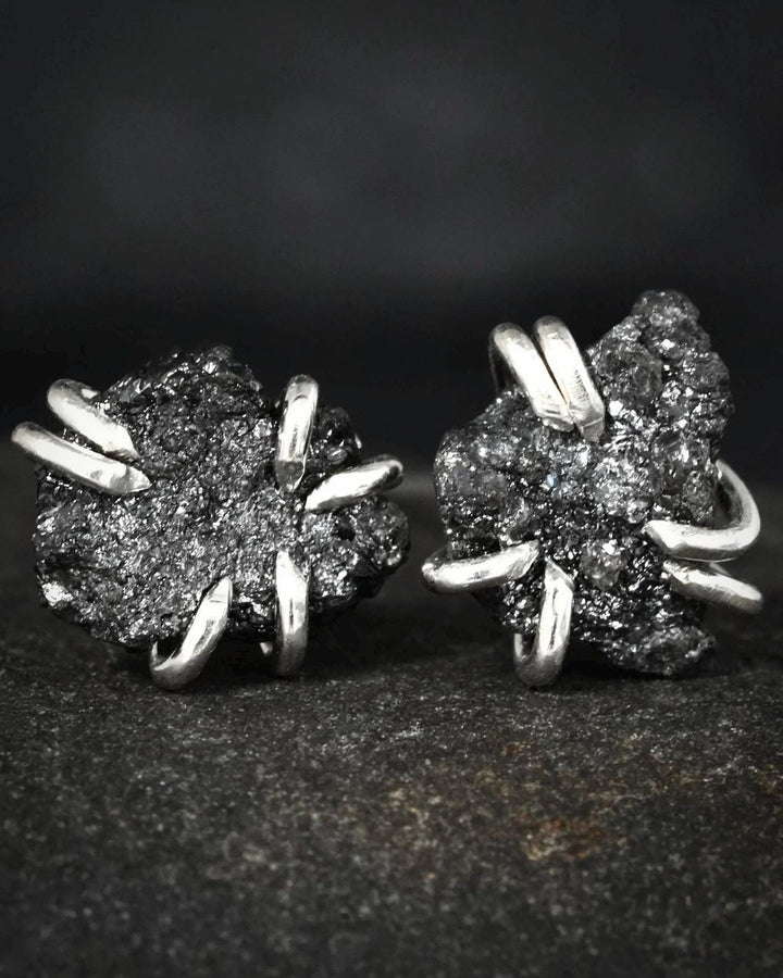 Raw Black Diamond Stud Earrings