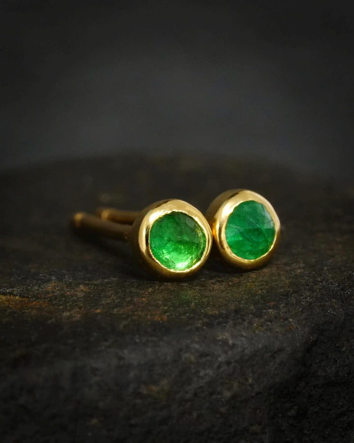 Round Cut Emerald Studs