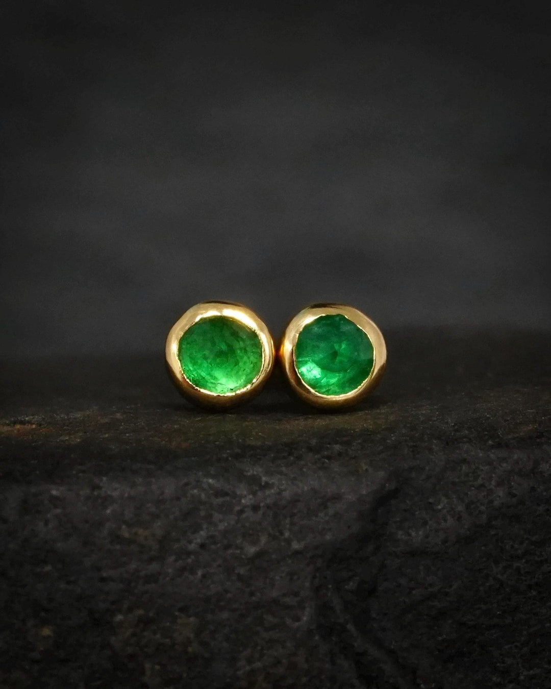 Round Cut Emerald Studs