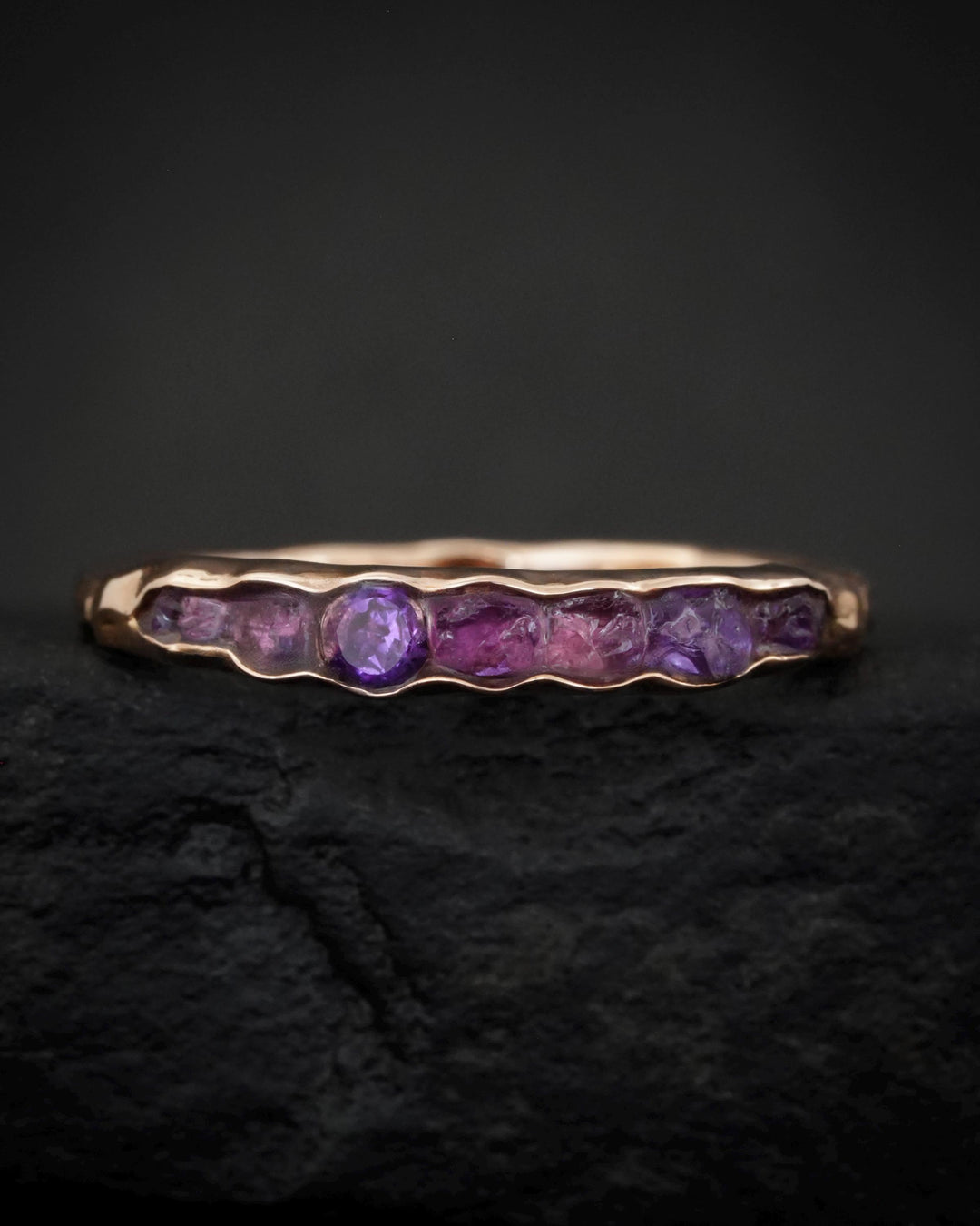 THE ONE. Raw Amethyst Ring. Rustic Solid Gold or Silver Uncut Natural Purple Amethyst Alternative Stacking Wedding Milestone Band