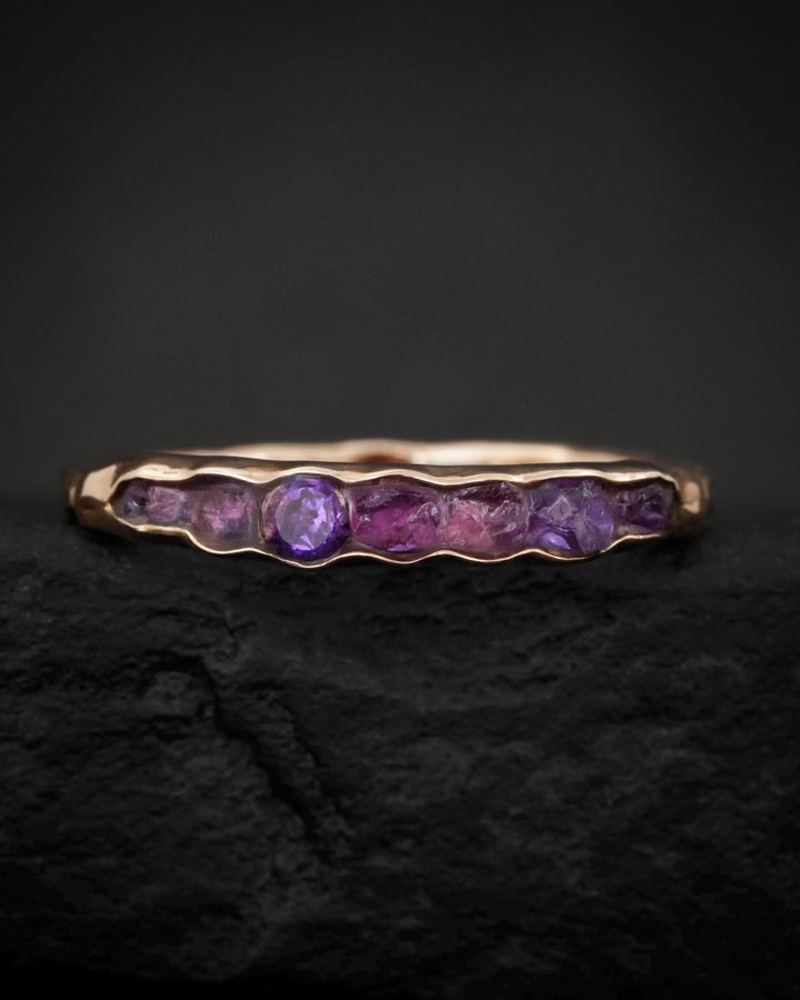 THE ONE. Raw Amethyst Ring. Rustic Solid Gold or Silver Uncut Natural Purple Amethyst Alternative Stacking Wedding Milestone Band