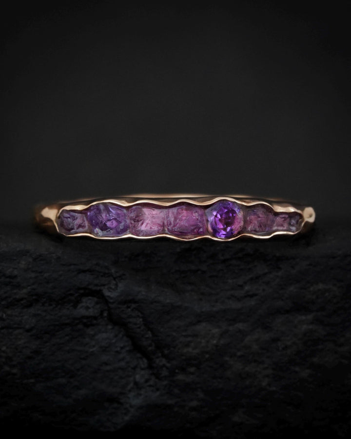 THE ONE. Raw Amethyst Ring. Rustic Solid Gold or Silver Uncut Natural Purple Amethyst Alternative Stacking Wedding Milestone Band