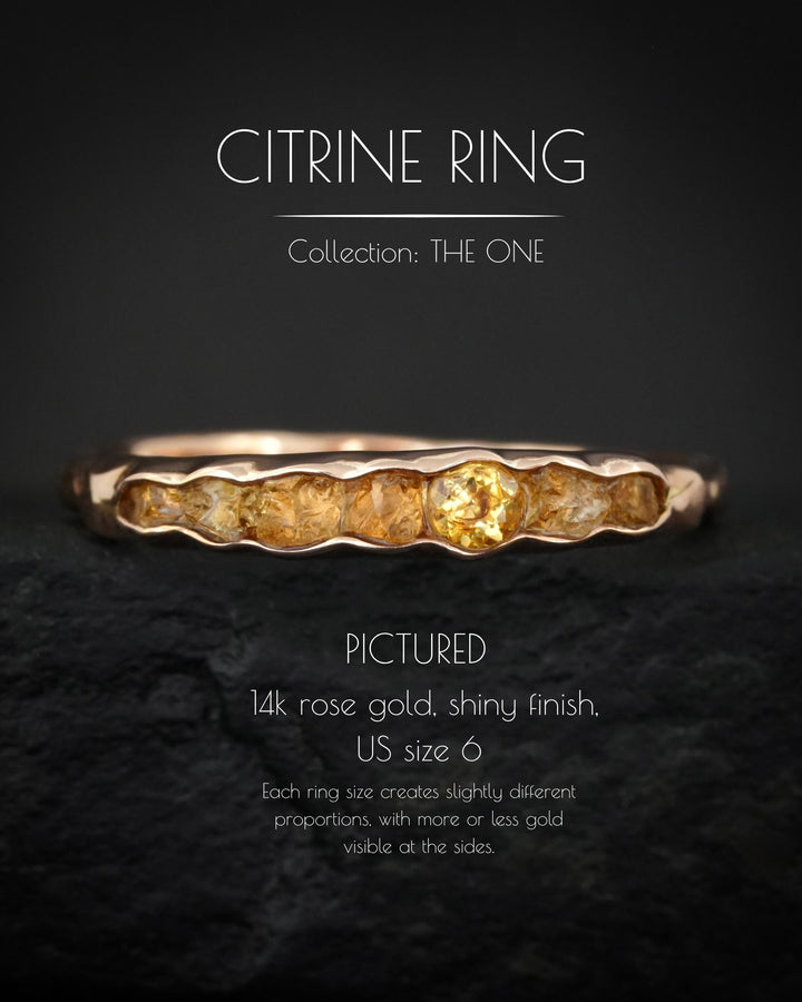 THE ONE. Raw Citrine Ring. Rustic Solid Gold or Silver Uncut Natural Citrine Alternative Stacking Wedding Milestone Band