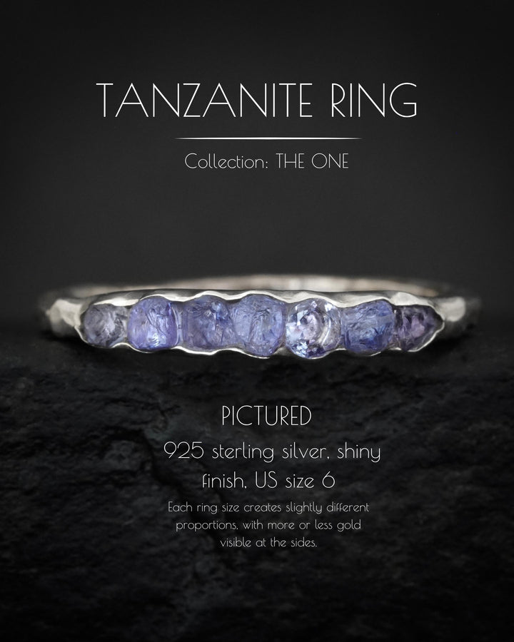 THE ONE. Raw Tanzanite Ring. Rustic Solid Gold or Silver Uncut Natural Tanzanite Alternative Stacking Wedding Milestone Band