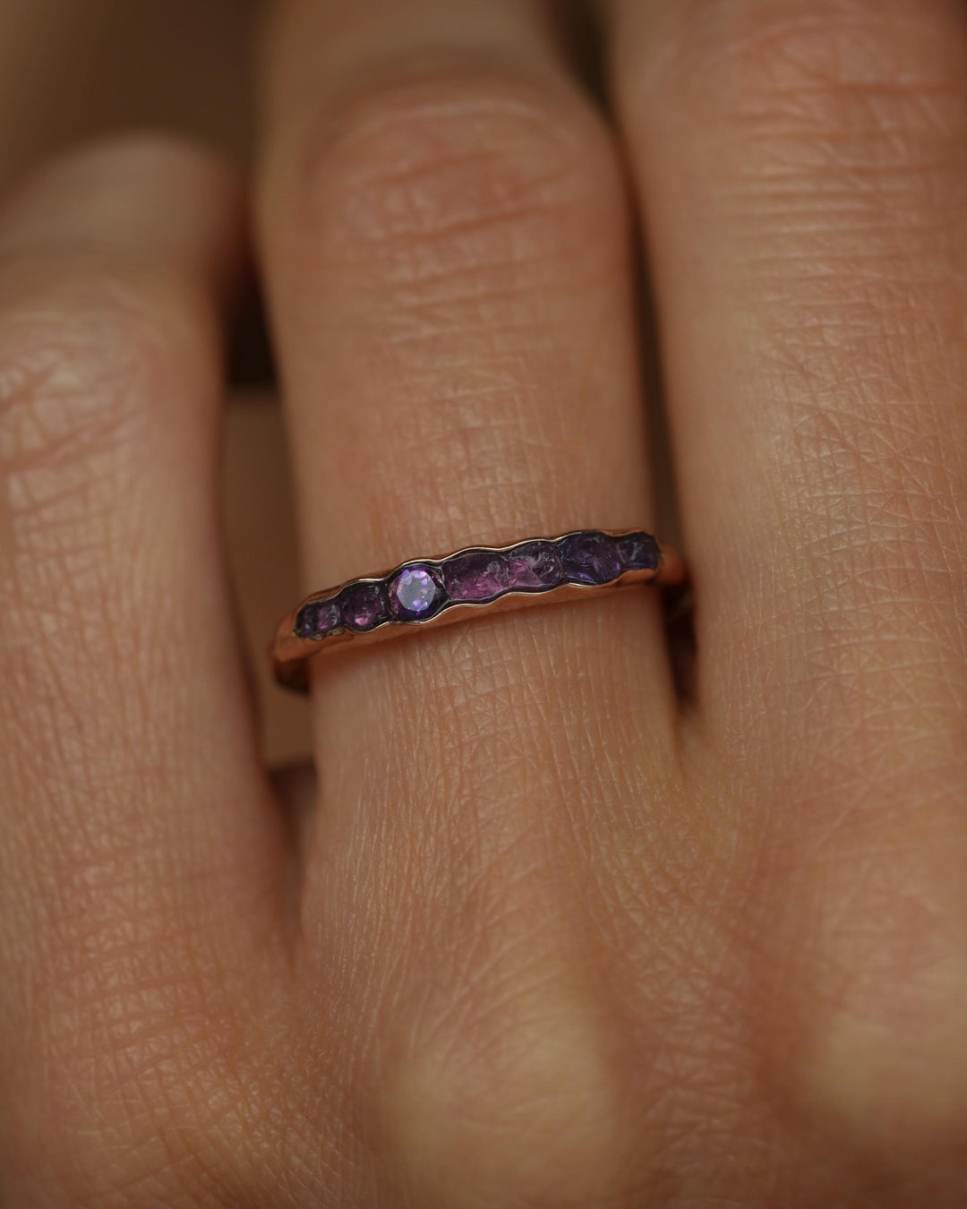 THE ONE. Raw Amethyst Ring. Rustic Solid Gold or Silver Uncut Natural Purple Amethyst Alternative Stacking Wedding Milestone Band