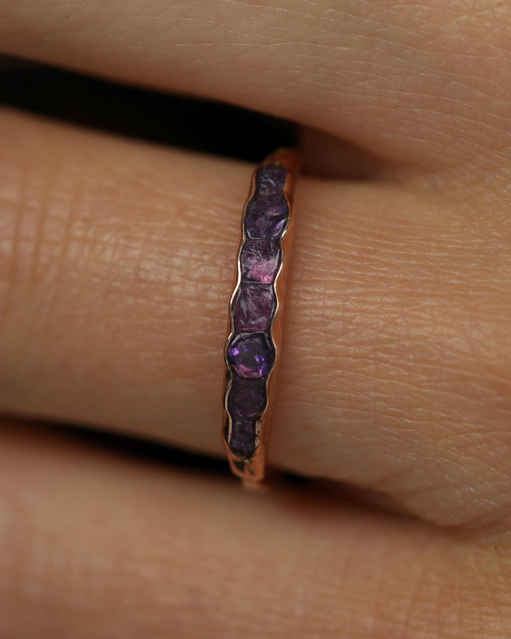 THE ONE. Raw Amethyst Ring. Rustic Solid Gold or Silver Uncut Natural Purple Amethyst Alternative Stacking Wedding Milestone Band