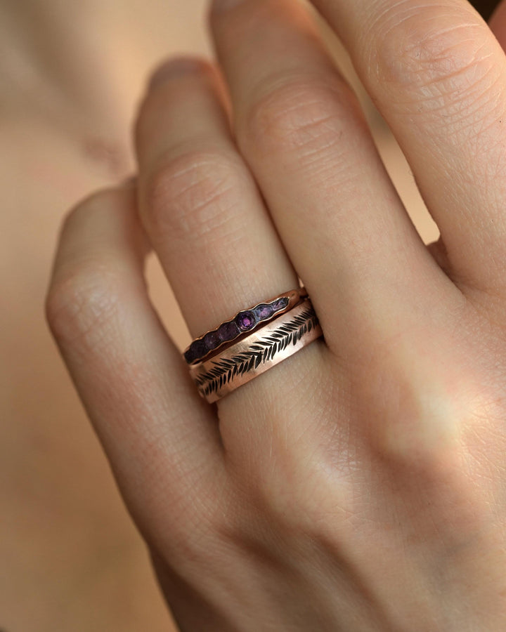 THE ONE. Raw Amethyst Ring. Rustic Solid Gold or Silver Uncut Natural Purple Amethyst Alternative Stacking Wedding Milestone Band