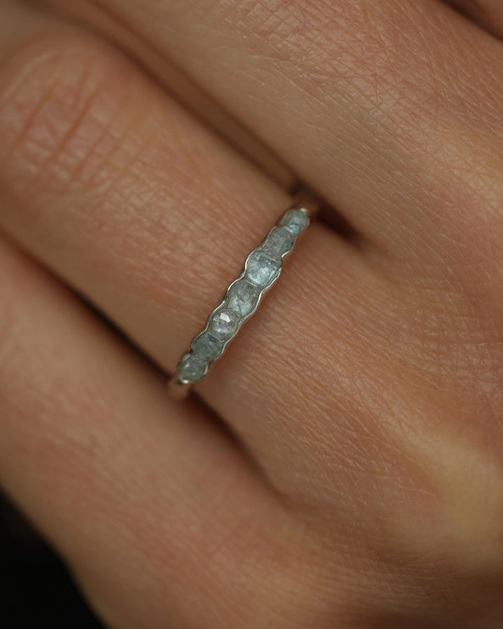 THE ONE. Raw Aquamarine and Diamond Ring. Rustic Solid Gold or Silver Uncut Natural Aquamarine Alternative Stacking Wedding Milestone Band