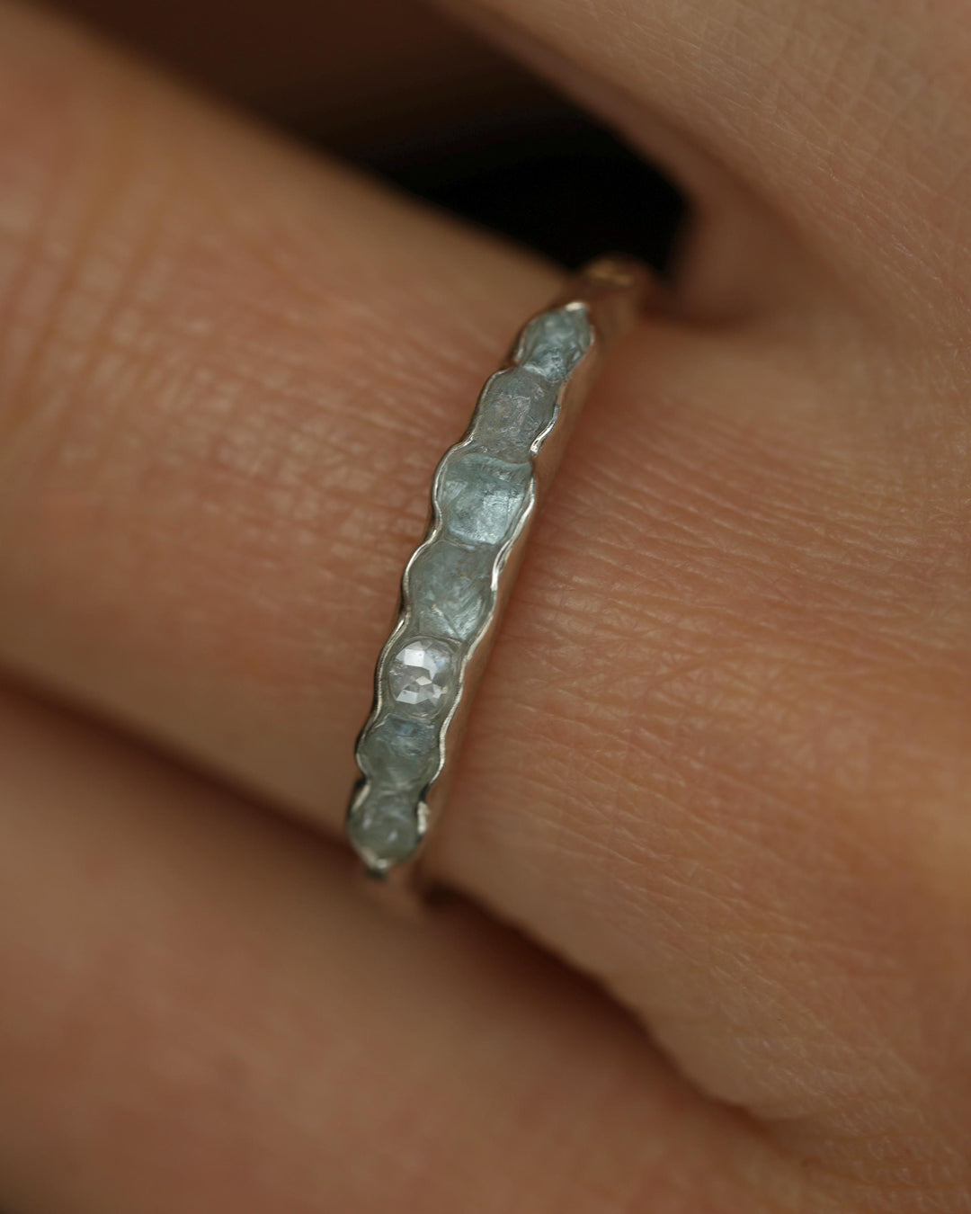 THE ONE. Raw Aquamarine and Diamond Ring. Rustic Solid Gold or Silver Uncut Natural Aquamarine Alternative Stacking Wedding Milestone Band