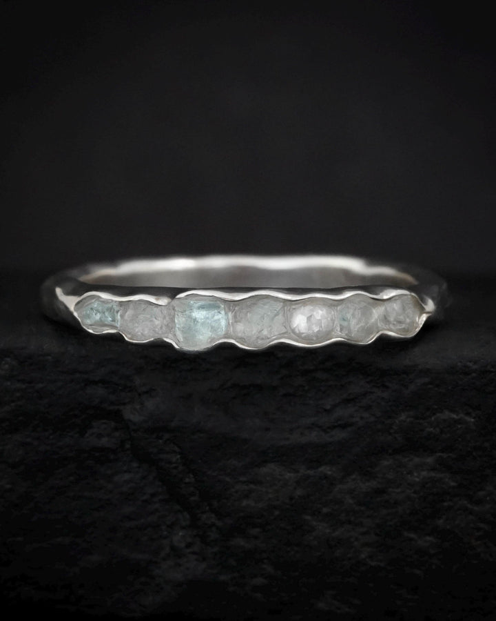 THE ONE. Raw Aquamarine and Diamond Ring. Rustic Solid Gold or Silver Uncut Natural Aquamarine Alternative Stacking Wedding Milestone Band