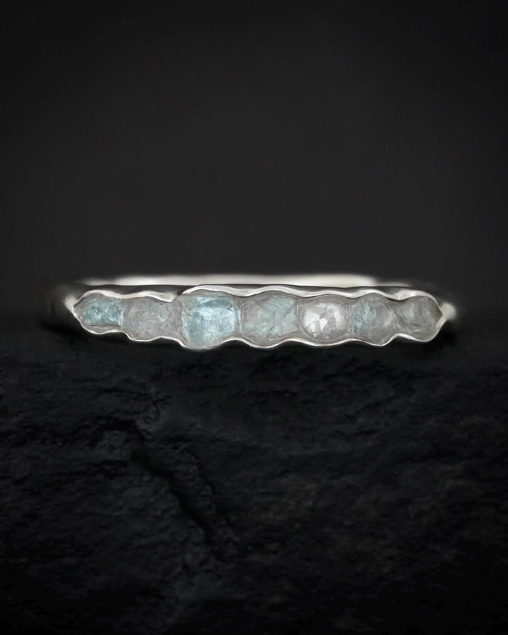 THE ONE. Raw Aquamarine and Diamond Ring. Rustic Solid Gold or Silver Uncut Natural Aquamarine Alternative Stacking Wedding Milestone Band