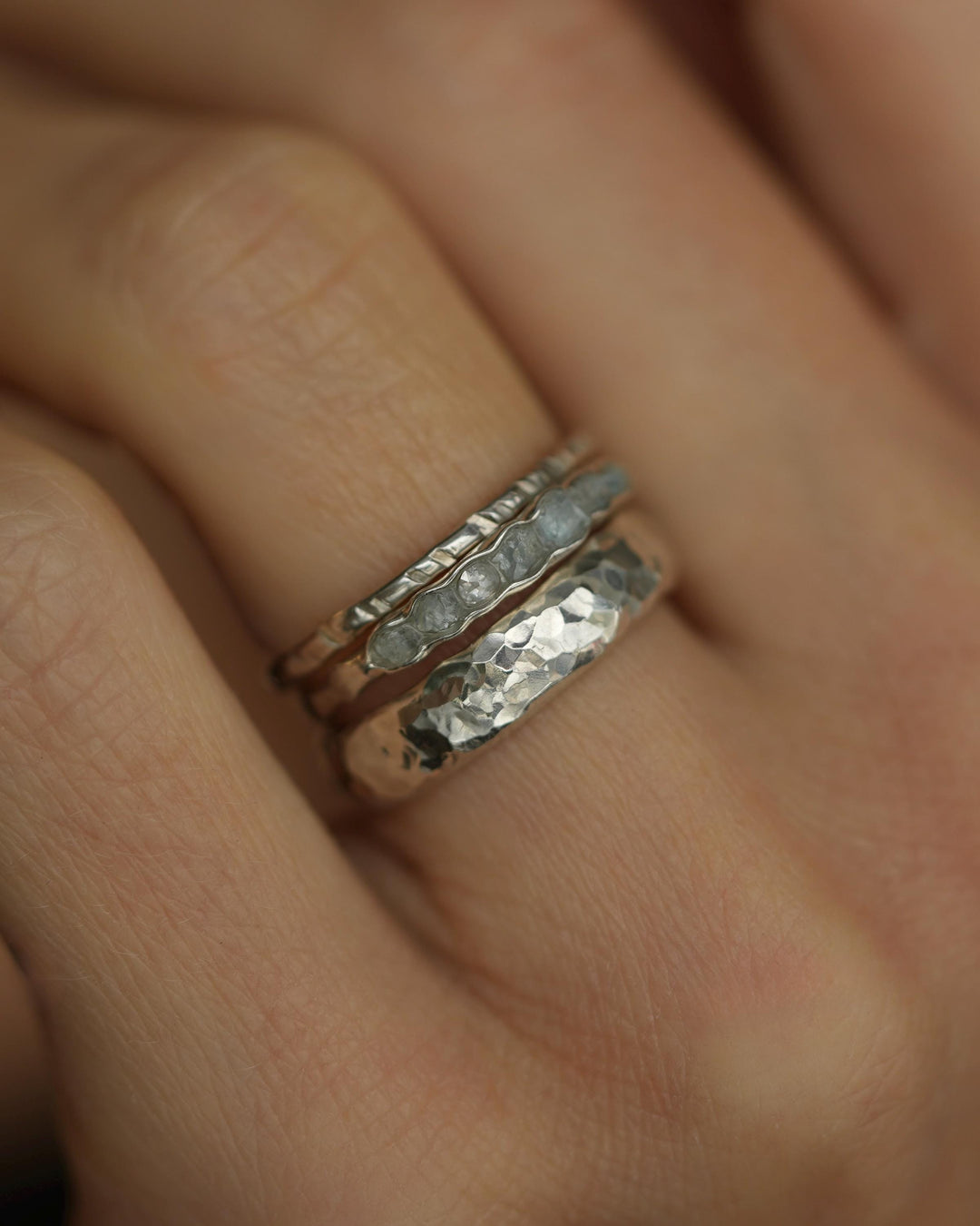 THE ONE. Raw Aquamarine and Diamond Ring. Rustic Solid Gold or Silver Uncut Natural Aquamarine Alternative Stacking Wedding Milestone Band