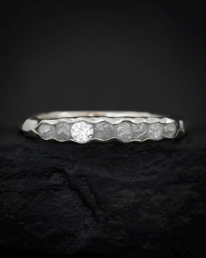 THE ONE. Raw Diamond Ring. Rustic Solid Gold or Silver Uncut Natural Earth Mined Diamond Alternative Stacking Wedding Milestone Band