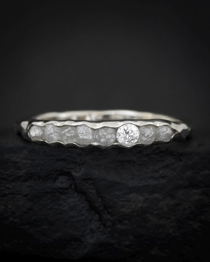 THE ONE. Raw Diamond Ring. Rustic Solid Gold or Silver Uncut Natural Earth Mined Diamond Alternative Stacking Wedding Milestone Band