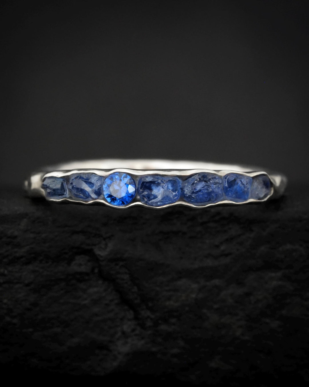 THE ONE. Raw Sapphire Ring. Rustic Solid Gold or Silver Uncut Natural Blue Sapphire Alternative Stacking Wedding Milestone Band