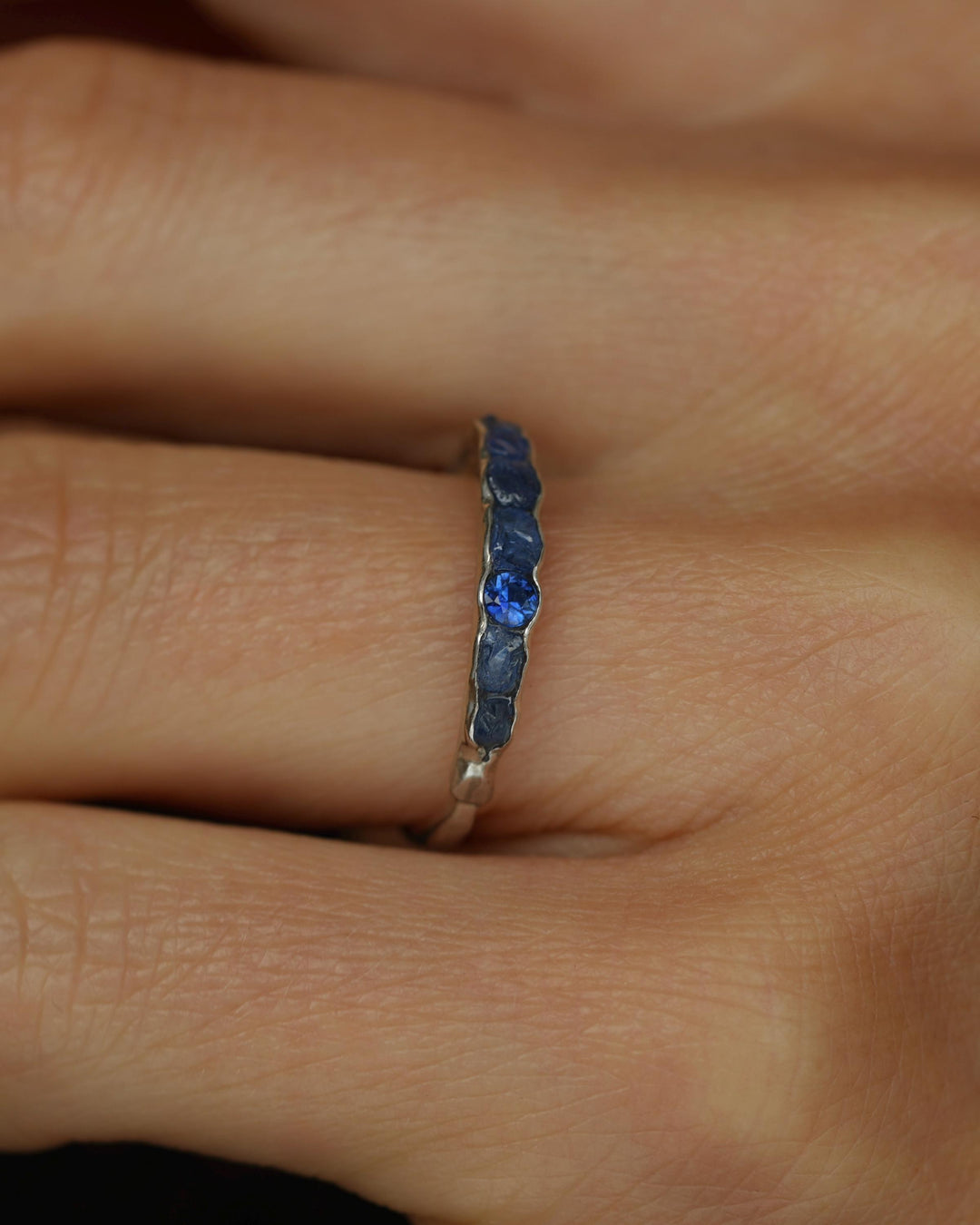 THE ONE. Raw Sapphire Ring. Rustic Solid Gold or Silver Uncut Natural Blue Sapphire Alternative Stacking Wedding Milestone Band