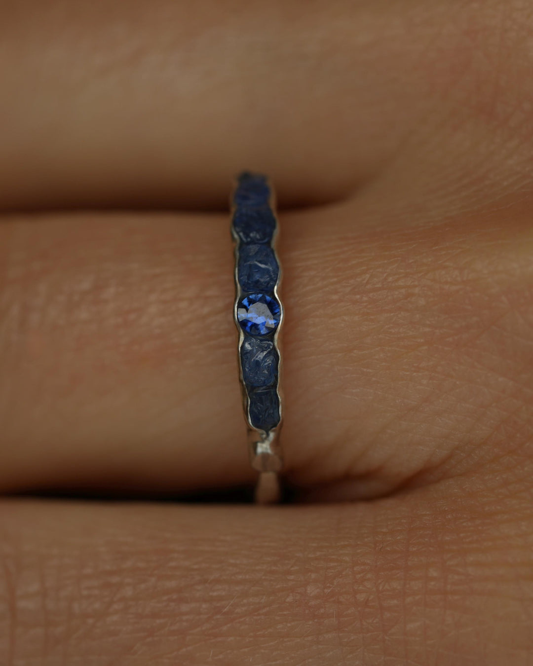 THE ONE. Raw Sapphire Ring. Rustic Solid Gold or Silver Uncut Natural Blue Sapphire Alternative Stacking Wedding Milestone Band