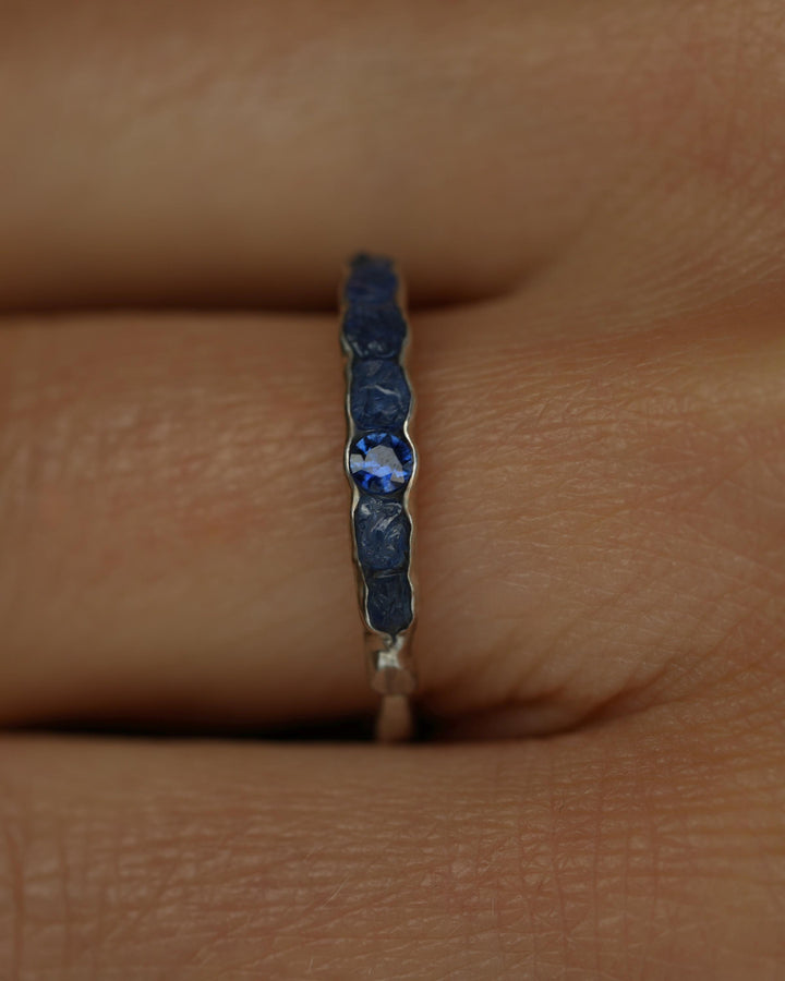 THE ONE. Raw Sapphire Ring. Rustic Solid Gold or Silver Uncut Natural Blue Sapphire Alternative Stacking Wedding Milestone Band