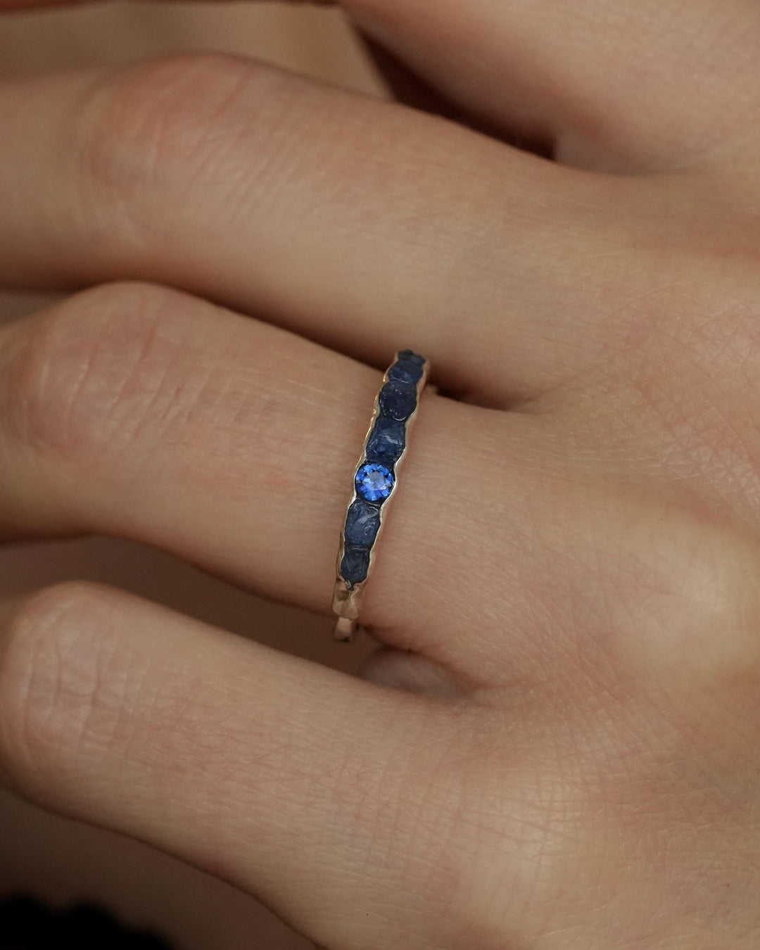 THE ONE. Raw Sapphire Ring. Rustic Solid Gold or Silver Uncut Natural Blue Sapphire Alternative Stacking Wedding Milestone Band