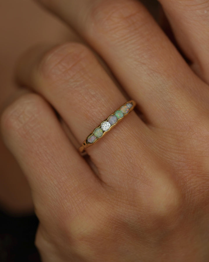 THE ONE. Raw Opal and Diamond Ring. Rustic Solid Gold or Silver Uncut Natural Australian Opal Alternative Stacking Wedding Milestone Band
