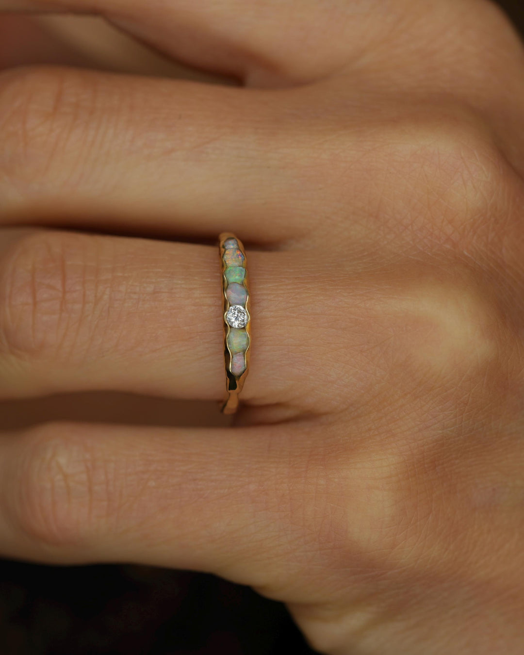 THE ONE. Raw Opal and Diamond Ring. Rustic Solid Gold or Silver Uncut Natural Australian Opal Alternative Stacking Wedding Milestone Band