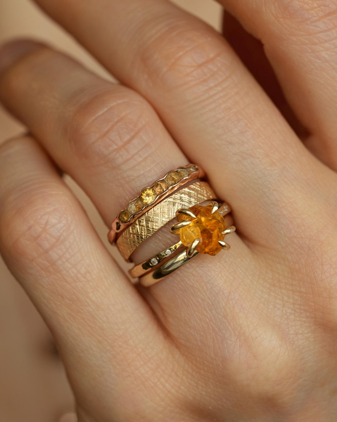 THE ONE. Raw Citrine Ring. Rustic Solid Gold or Silver Uncut Natural Citrine Alternative Stacking Wedding Milestone Band