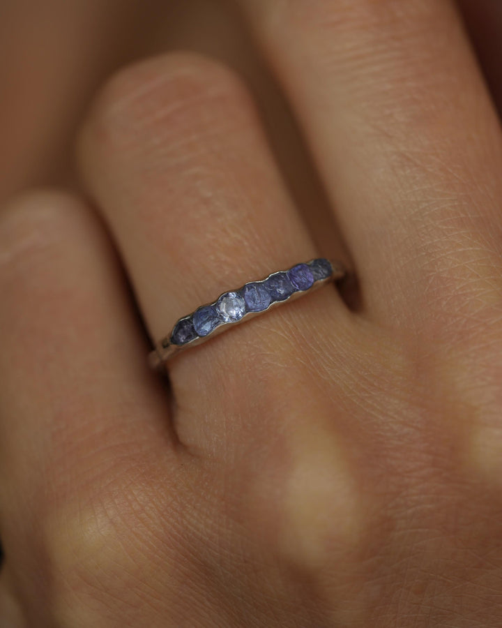 THE ONE. Raw Tanzanite Ring. Rustic Solid Gold or Silver Uncut Natural Tanzanite Alternative Stacking Wedding Milestone Band
