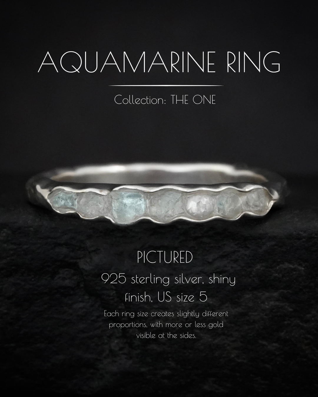 THE ONE. Raw Aquamarine and Diamond Ring. Rustic Solid Gold or Silver Uncut Natural Aquamarine Alternative Stacking Wedding Milestone Band