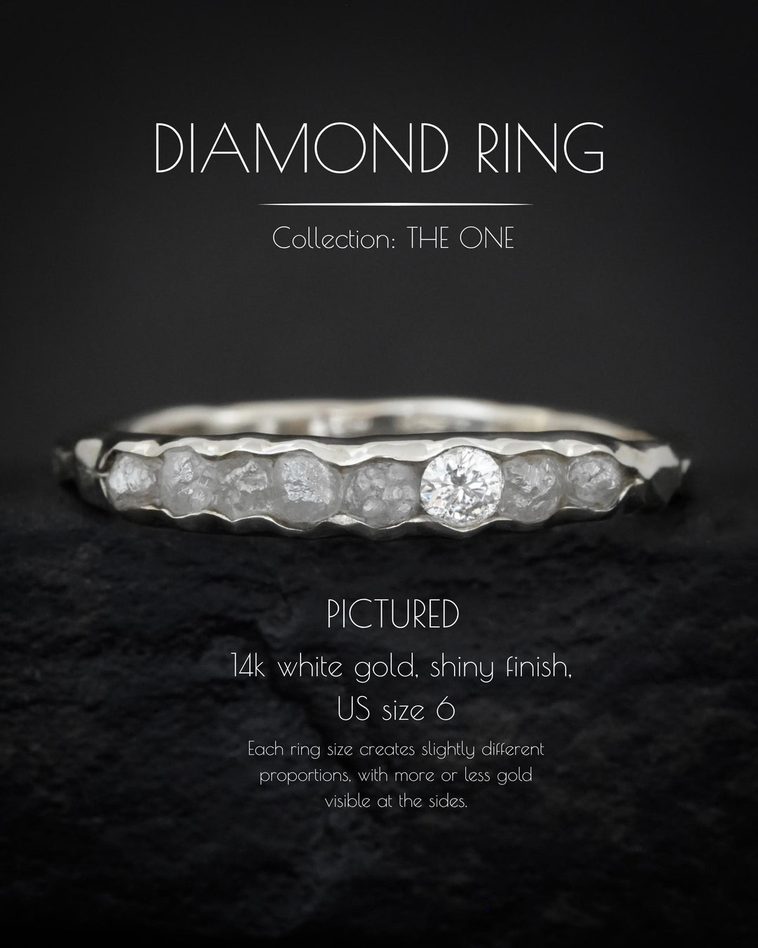 THE ONE. Raw Diamond Ring. Rustic Solid Gold or Silver Uncut Natural Earth Mined Diamond Alternative Stacking Wedding Milestone Band