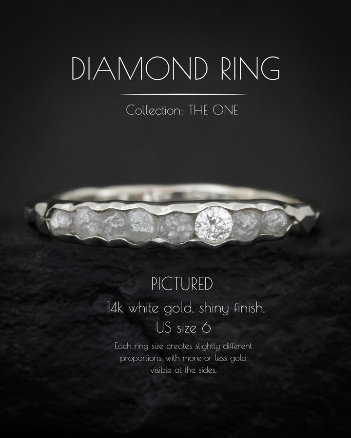 THE ONE. Raw Diamond Ring. Rustic Solid Gold or Silver Uncut Natural Earth Mined Diamond Alternative Stacking Wedding Milestone Band