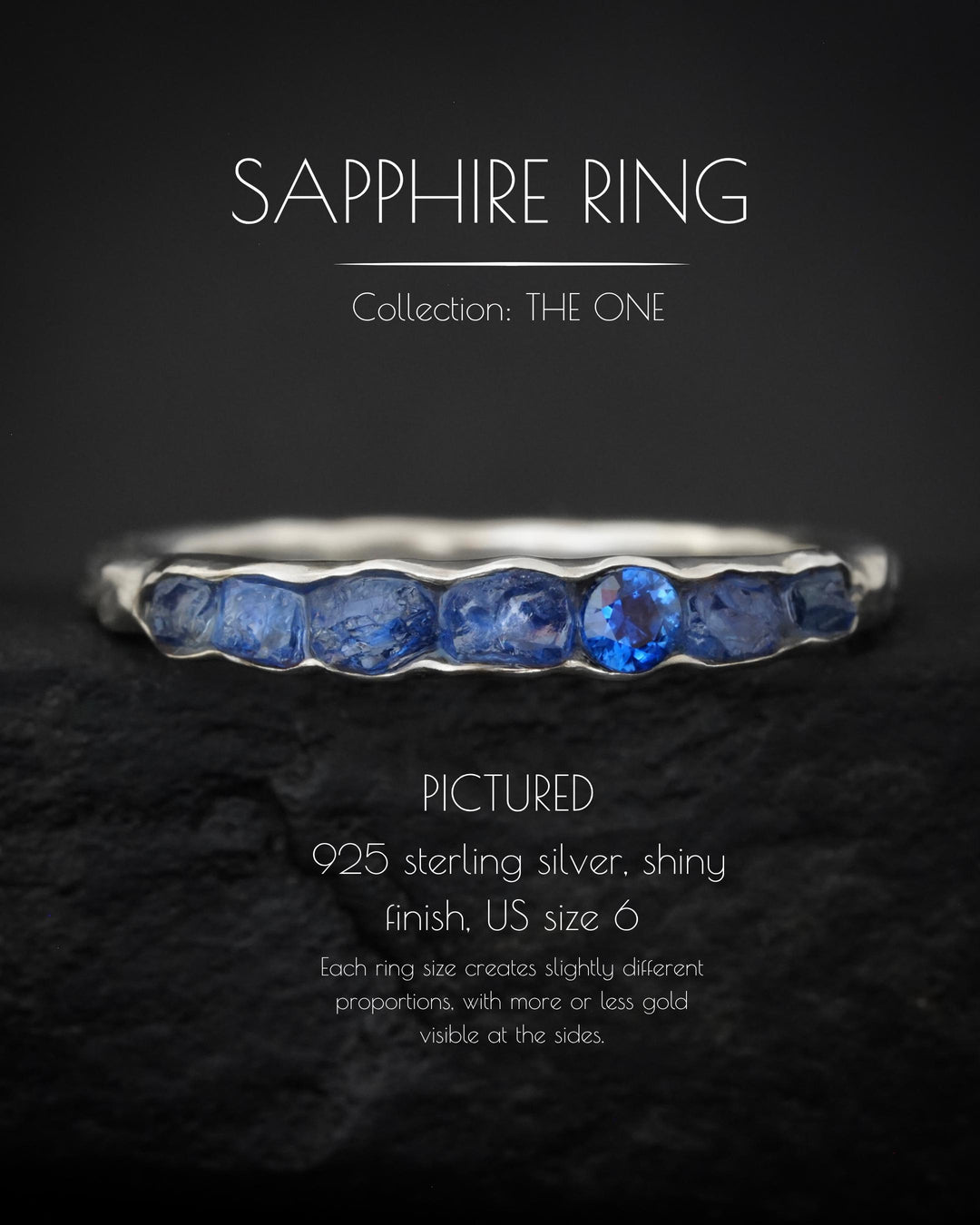 THE ONE. Raw Sapphire Ring. Rustic Solid Gold or Silver Uncut Natural Blue Sapphire Alternative Stacking Wedding Milestone Band