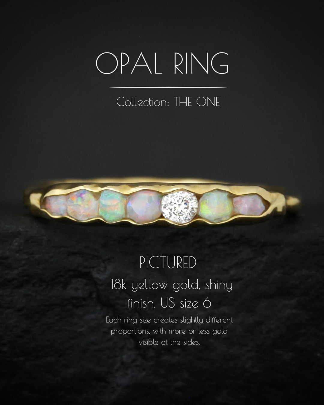 THE ONE. Raw Opal and Diamond Ring. Rustic Solid Gold or Silver Uncut Natural Australian Opal Alternative Stacking Wedding Milestone Band