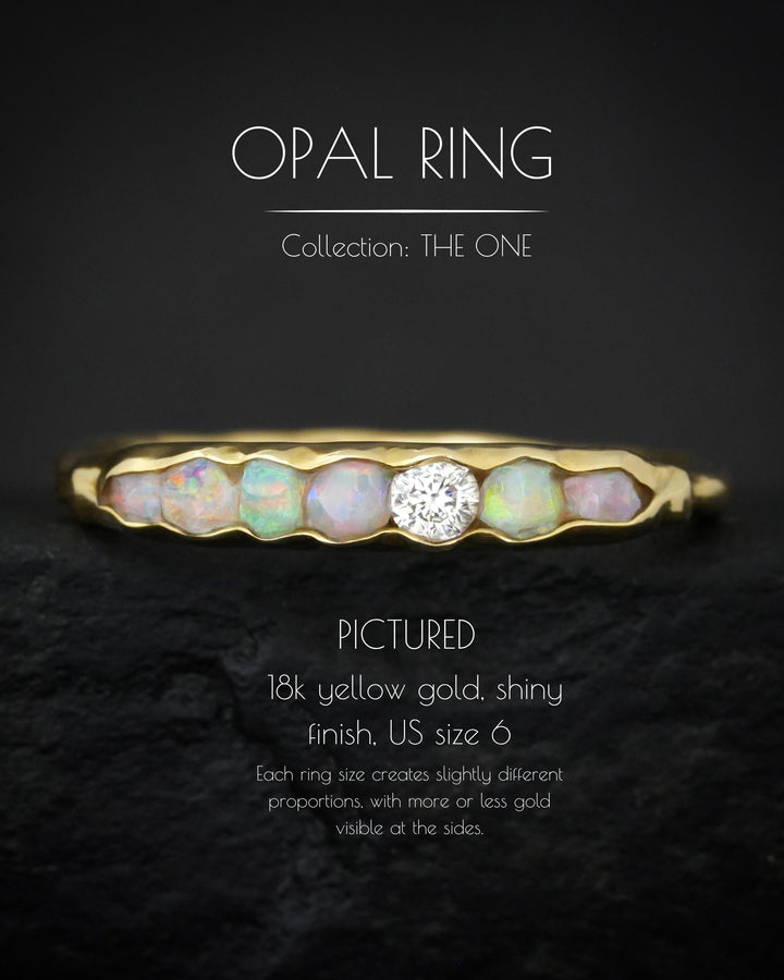 THE ONE. Raw Opal and Diamond Ring. Rustic Solid Gold or Silver Uncut Natural Australian Opal Alternative Stacking Wedding Milestone Band