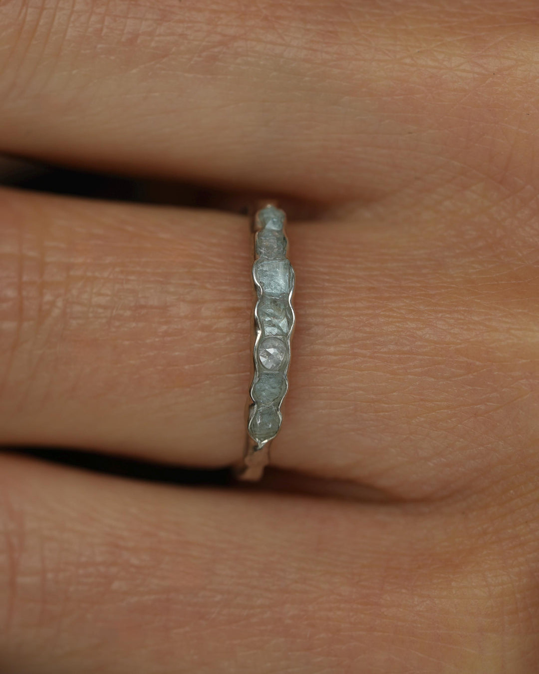 THE ONE. Raw Aquamarine and Diamond Ring. Rustic Solid Gold or Silver Uncut Natural Aquamarine Alternative Stacking Wedding Milestone Band