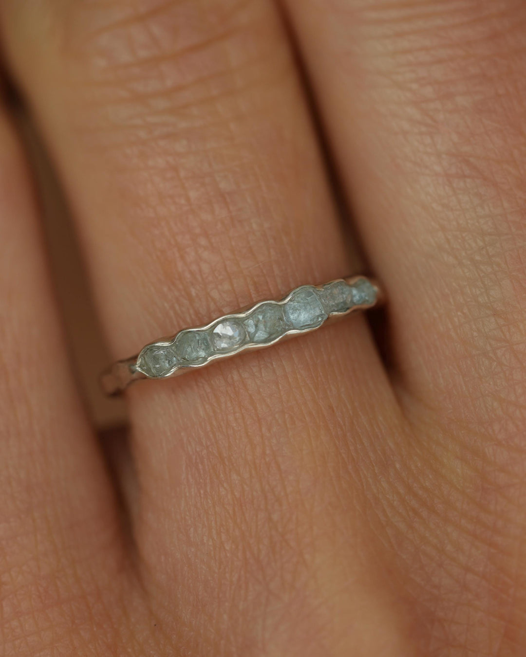 THE ONE. Raw Aquamarine and Diamond Ring. Rustic Solid Gold or Silver Uncut Natural Aquamarine Alternative Stacking Wedding Milestone Band