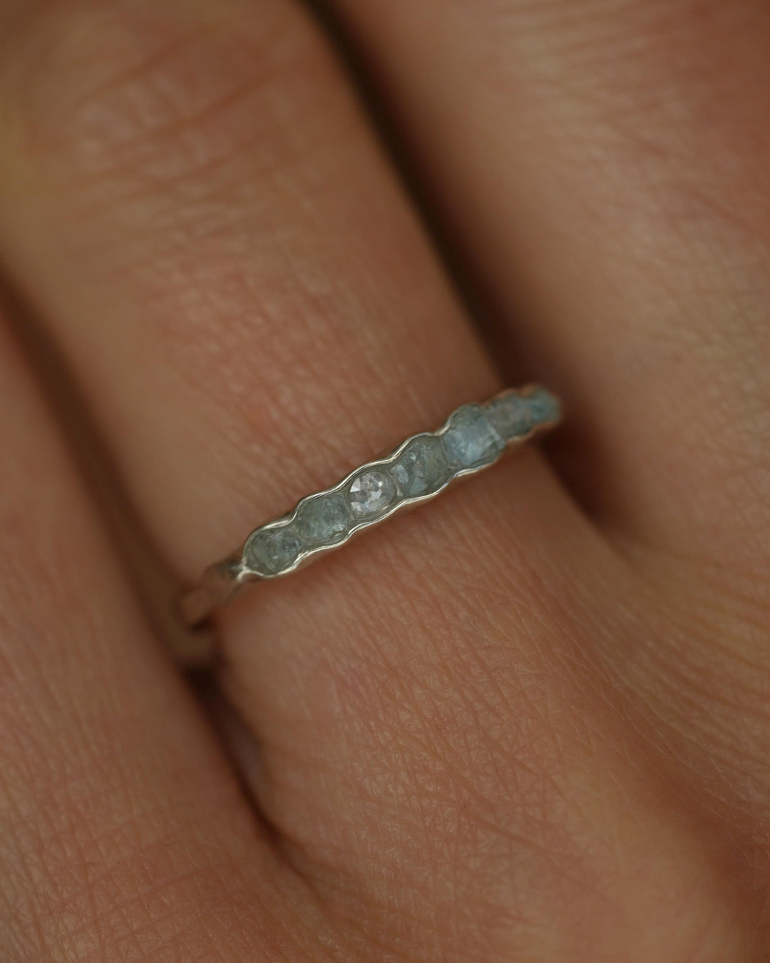 THE ONE. Raw Aquamarine and Diamond Ring. Rustic Solid Gold or Silver Uncut Natural Aquamarine Alternative Stacking Wedding Milestone Band