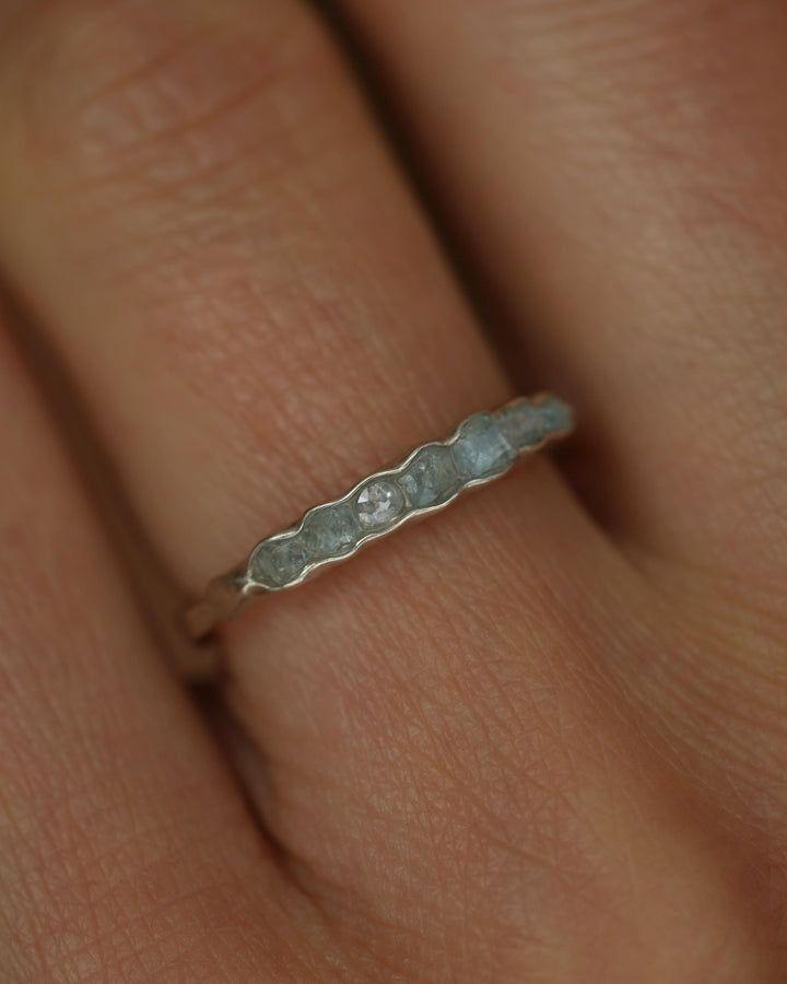 THE ONE. Raw Aquamarine and Diamond Ring. Rustic Solid Gold or Silver Uncut Natural Aquamarine Alternative Stacking Wedding Milestone Band