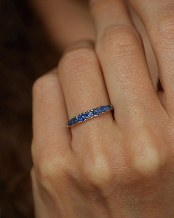 THE ONE. Raw Sapphire Ring. Rustic Solid Gold or Silver Uncut Natural Blue Sapphire Alternative Stacking Wedding Milestone Band